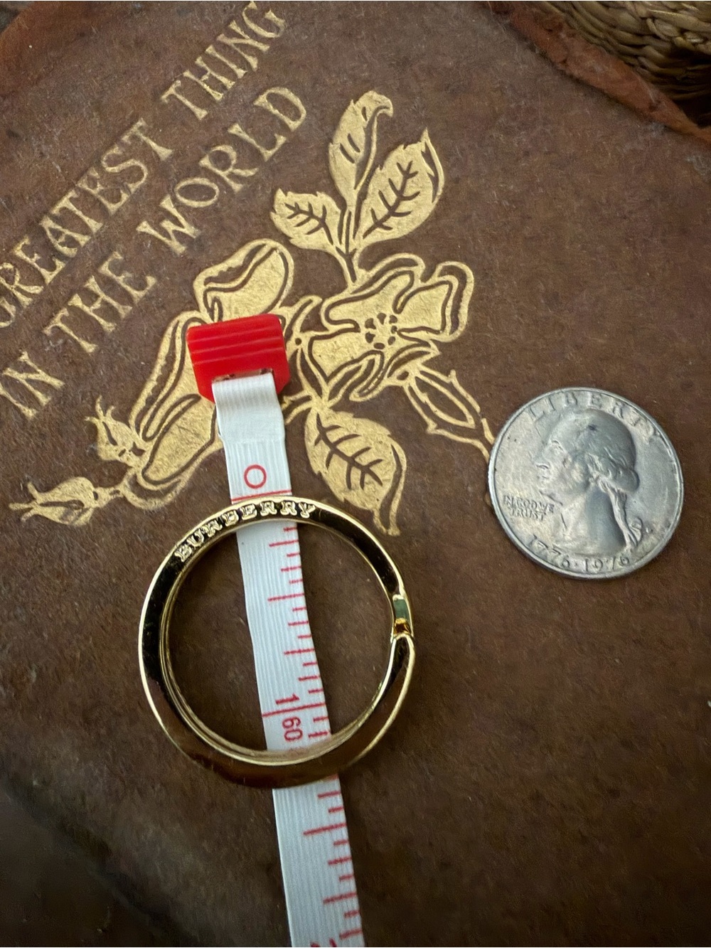 Authentic Burberry Gold-Tone Branded Key Ring / Bag Charm Loop